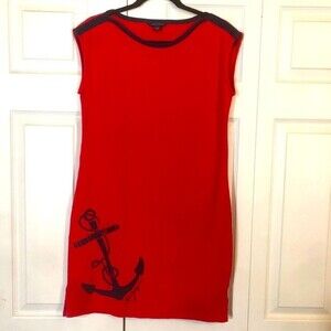 TOMMY HILFIGER Small Petite Casual Red Dress Anchor Dress Boat Cover-Up Nautical